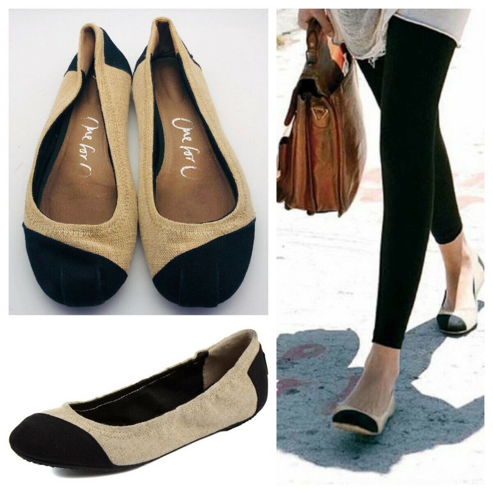 Toms Alessandra Ballet Flats Shoes Womens 7 Black Tan Burlap